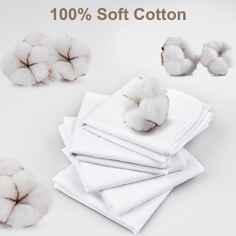 DHOOZ 20 Pcs Cotton Handkerchiefs, White Men's Handkerchiefs & Pocket Squares, Large Hankies for Suits (Soft 100% Cotton Hanky Bulk), Mens Handkerchief - Image 5