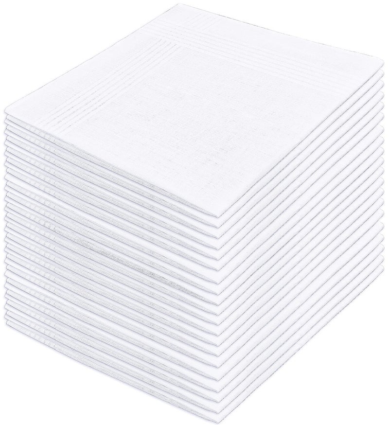 DHOOZ 20 Pcs Cotton Handkerchiefs, White Men's Handkerchiefs & Pocket Squares, Large Hankies for Suits (Soft 100% Cotton Hanky Bulk), Mens Handkerchief - Image 1