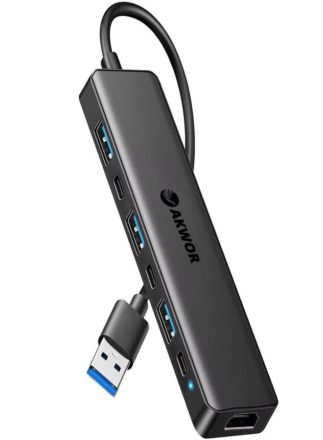 محول AKWOR من USB 3.0 إلى HDMI، موزع USB 3.0 مزود بمنافذ HDMI بدقة 1080 بكسل، وUSB 3.0، وUSB 2.0، وUSB-C لنقل البيانات والطاقة، محطة إرساء USB موسعة للشاشات وأجهزة الكمبيوتر المكتبية والمحمولة، يدعم أنظمة التشغيل Windows 7/8/10/11 وMac OS - Image 1