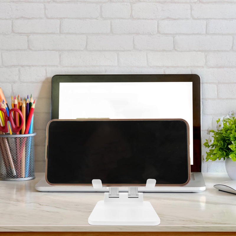 Adjustable Tablet And Phone Stand Foldable Dual Joint Aluminum Alloy Desktop Holder Pearl White - Image 5