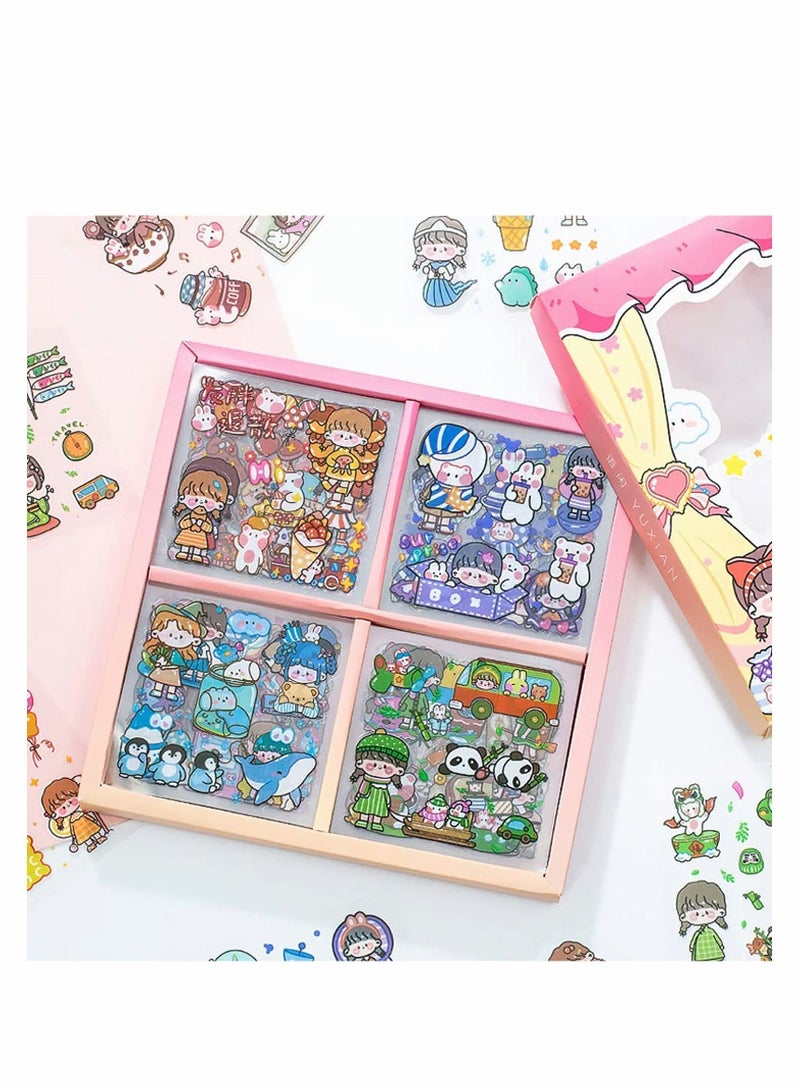 NIBEMINENT Stickers Set, 100 Pcs Cute Cartoon Girl Animal Stickers, Kawaii Transparent PET Planner Sticker Sheets for Scrapbooking Bullet Journaling, Diary, DIY Arts Crafts, Album, Calendars Notebook Decorative - Image 1