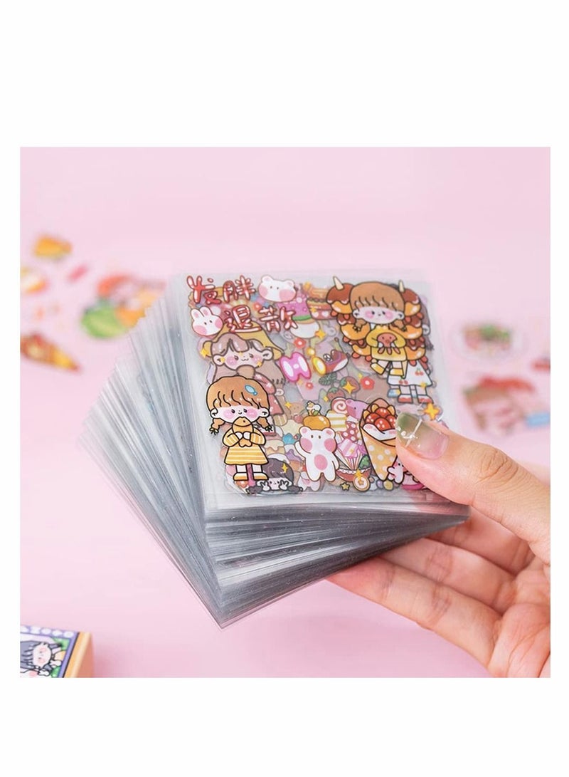 NIBEMINENT Stickers Set, 100 Pcs Cute Cartoon Girl Animal Stickers, Kawaii Transparent PET Planner Sticker Sheets for Scrapbooking Bullet Journaling, Diary, DIY Arts Crafts, Album, Calendars Notebook Decorative - Image 3