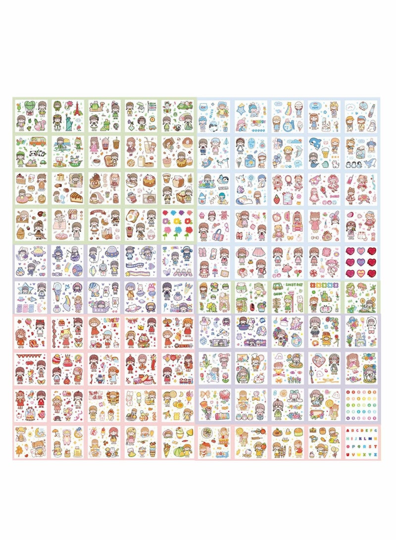 NIBEMINENT Stickers Set, 100 Pcs Cute Cartoon Girl Animal Stickers, Kawaii Transparent PET Planner Sticker Sheets for Scrapbooking Bullet Journaling, Diary, DIY Arts Crafts, Album, Calendars Notebook Decorative - Image 2