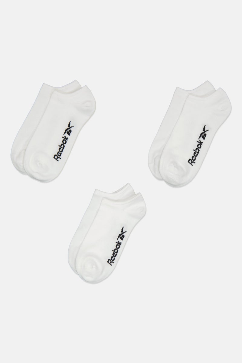 Reebok Men 3 Pairs Brand Logo Low Cut Socks, White - Image 3