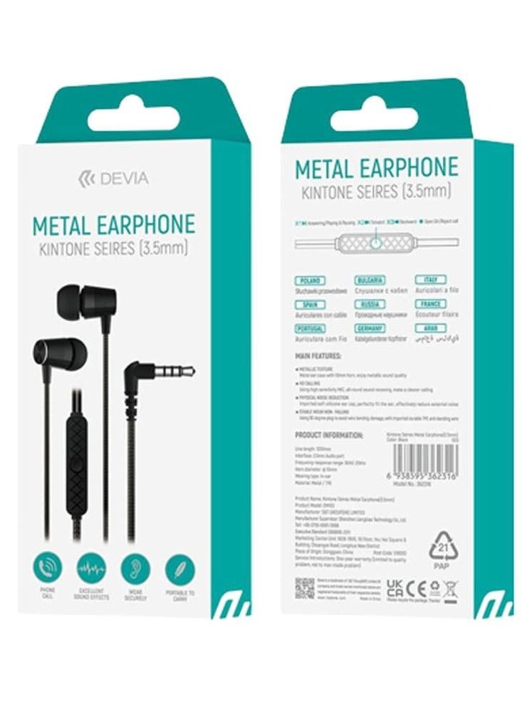 Devia EM103 Kintone Series Metal Earphone 3.5mm - Black - Image 3