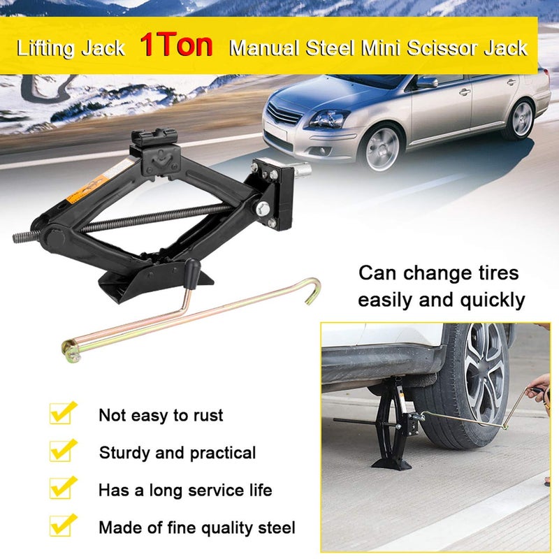 TONSYL جاك 1 طن جاك سكين لجميع السيارات قطع غيار السيارات الخارجية لرفع جميع السيارات جاك سكين قضيب الرفع لجميع سيارات الهاتشباك والسيدان والفان جاك طوارئ للسيارات 1 طن (سعة 1000 كجم) - Image 3