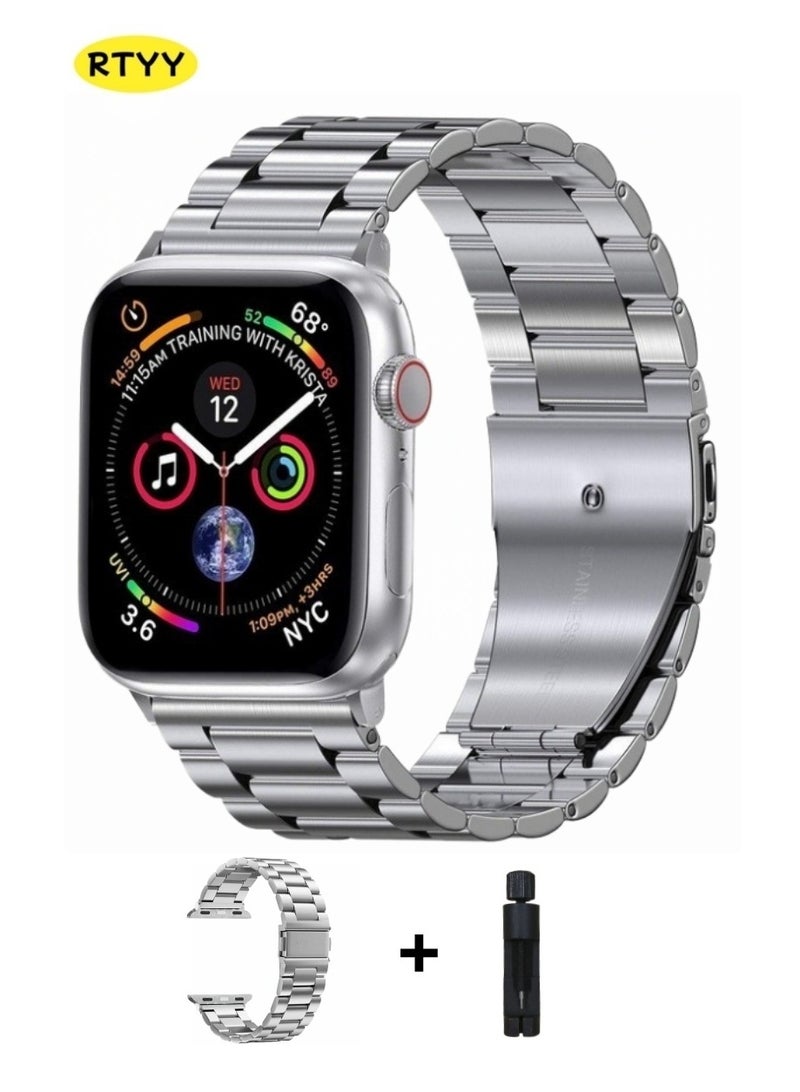RTYY Compatible Apple Watch Straps 42mm 44mm 45mm 49mm, Stainless Steel iWatch Band with Case for Apple Watch Series 9/8/7/6/5/4/3/2/1/SE/SE2/Ultra - Image 1