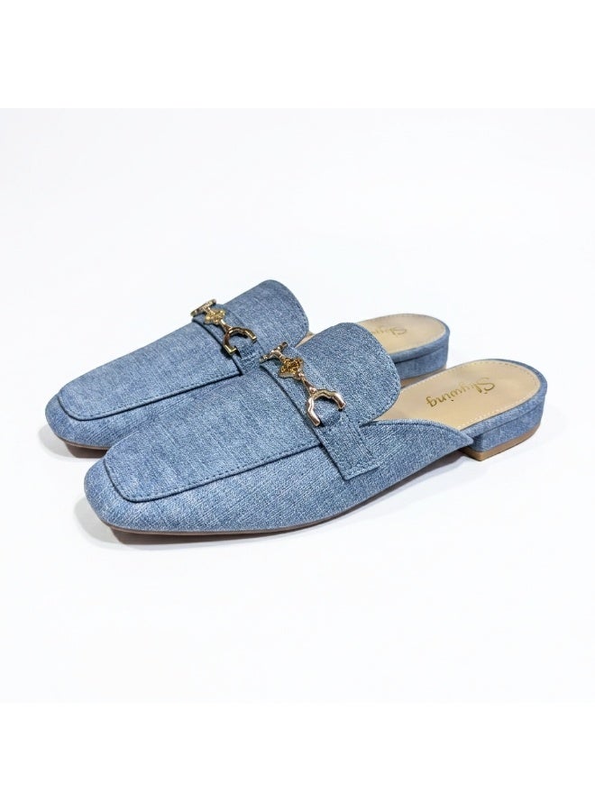 SKY WING Mules for Womens Flats Buckle Backless Denim Loafers Comfortable Casual And Fashion Business Slip On Shoes - Image 3