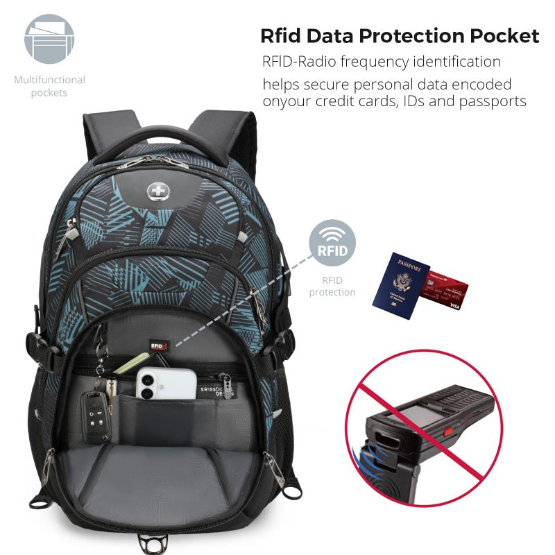 Swissdigital Laptop Backpack with USB Charging Port, Travel Backpack Fits 15.6 inches Computer, 31L Backpack for Men, Dark Green | SD803-96 - Image 3