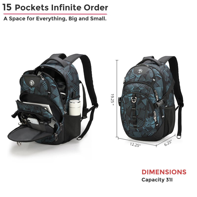 Swissdigital Laptop Backpack with USB Charging Port, Travel Backpack Fits 15.6 inches Computer, 31L Backpack for Men, Dark Green | SD803-96 - Image 5