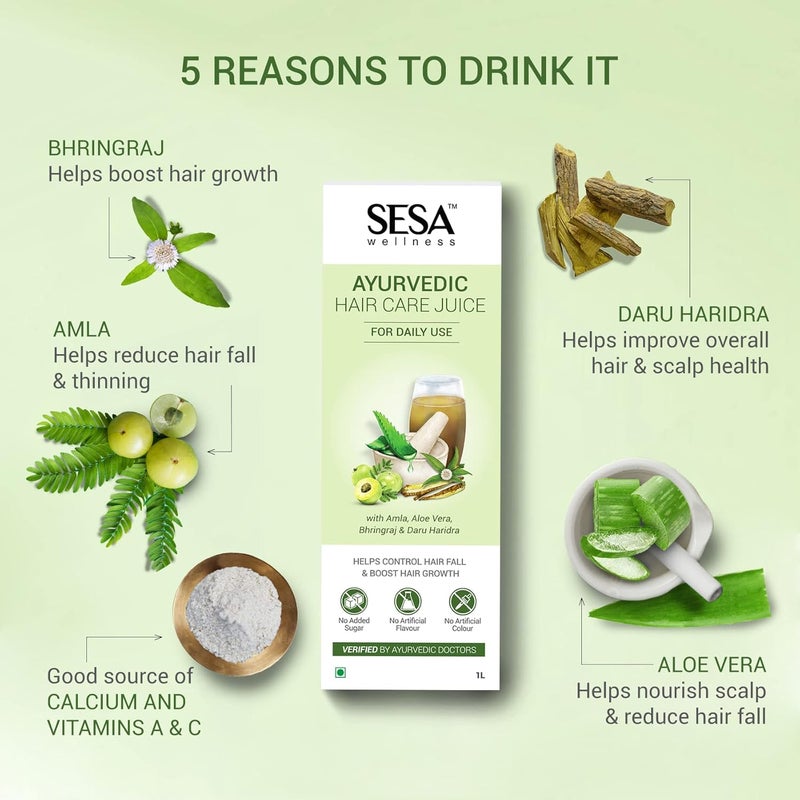 Sesa عصير العناية بالشعر الأيورفيدي SESA 2 لتر  يتحكم في تساقط الشعر  يعزز نمو الشعر  100 عصير عناية بالشعر الأيورفيدي مصنوع من الأملا والألوة فيرا والبرينغراج والدرو هاريدرا عبوة من 2 - Image 3