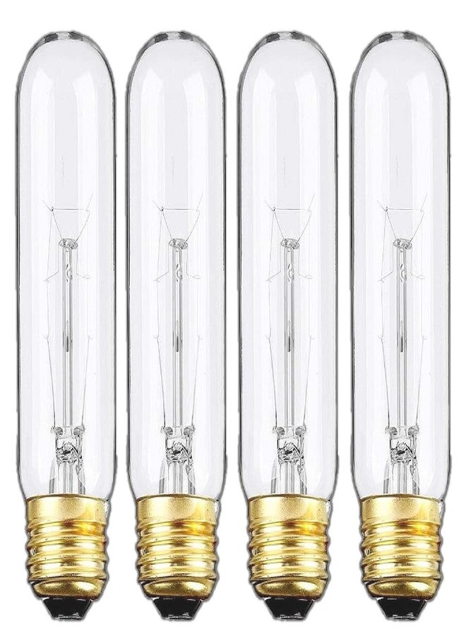 Weyolin 4 Pack T10 Tubular Light Bulbs, 25W Bulb, Clear Incandescent, E26 Medium Base, Warm White, Dimmable Vintage Tubular Style Showcase Bulb - Image 1