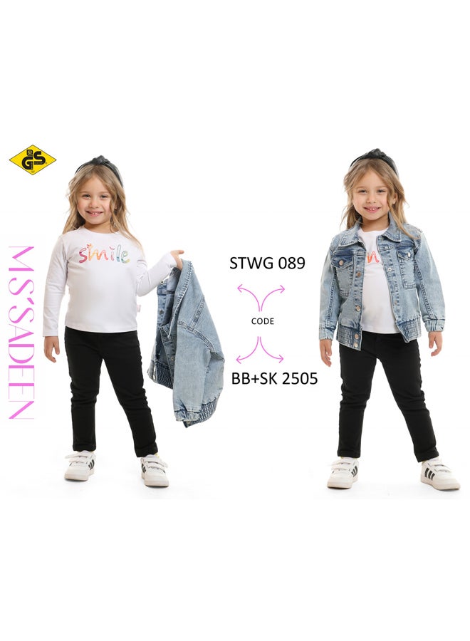 قميص جاباردين خريفي للبنات مع تيشيرت قطني بأكمام طويلة