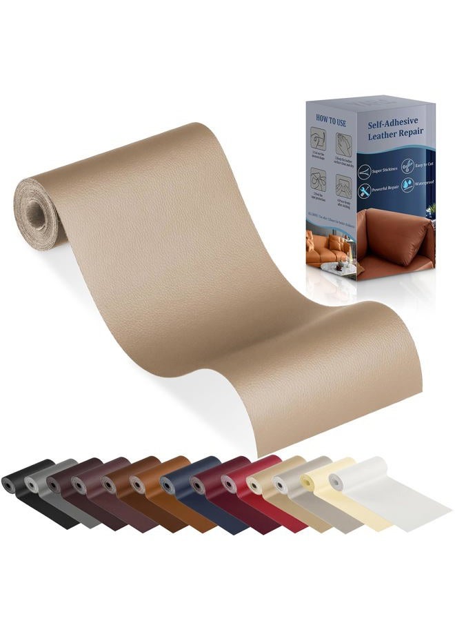 YAFLC 4" x 63" Self Adhesive Leather Repair Patch/Tape/Kit for Furniture couches car seat Sofa Jackets Handbags Khaki Beige - Image 1