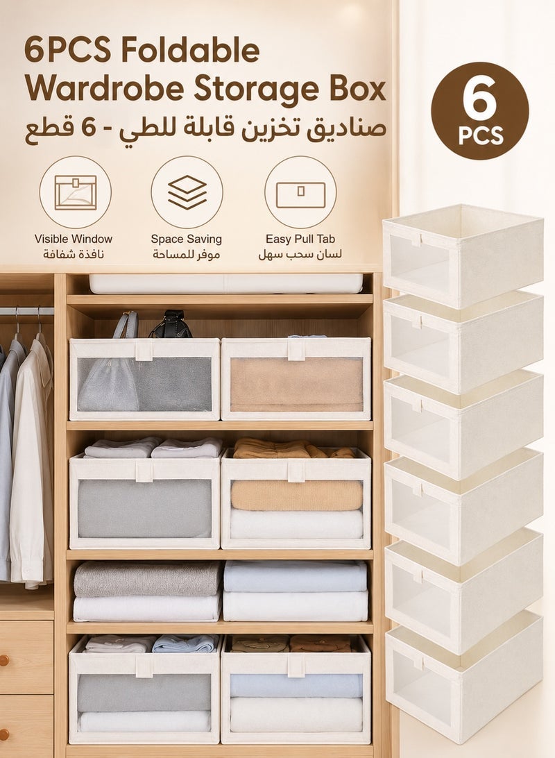 Monda 6-Piece Foldable Wardrobe Storage Box Wardrobe Organizer, Visible Linen Storage Box, Clothing Drawer Organizer, Washable Wardrobe Storage Box, Rectangular Storage Box with Fixed Handle, Living Room, Bedroom, Office - Image 1