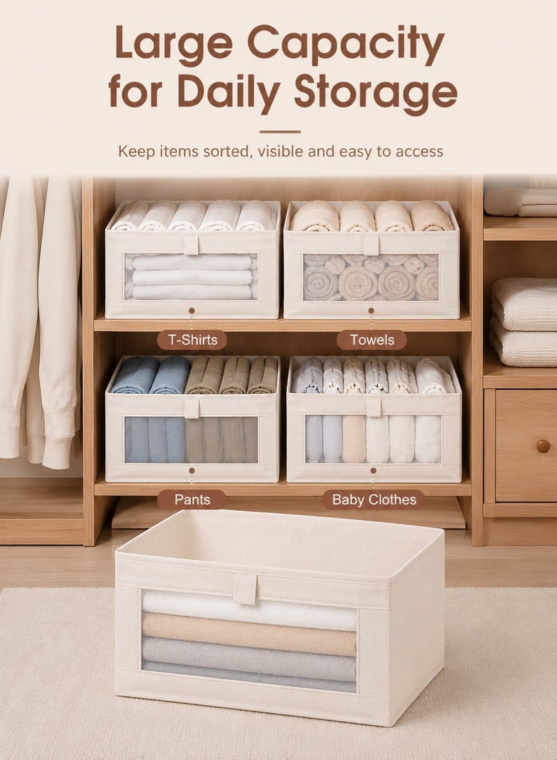 Monda 6-Piece Foldable Wardrobe Storage Box Wardrobe Organizer, Visible Linen Storage Box, Clothing Drawer Organizer, Washable Wardrobe Storage Box, Rectangular Storage Box with Fixed Handle, Living Room, Bedroom, Office - Image 4