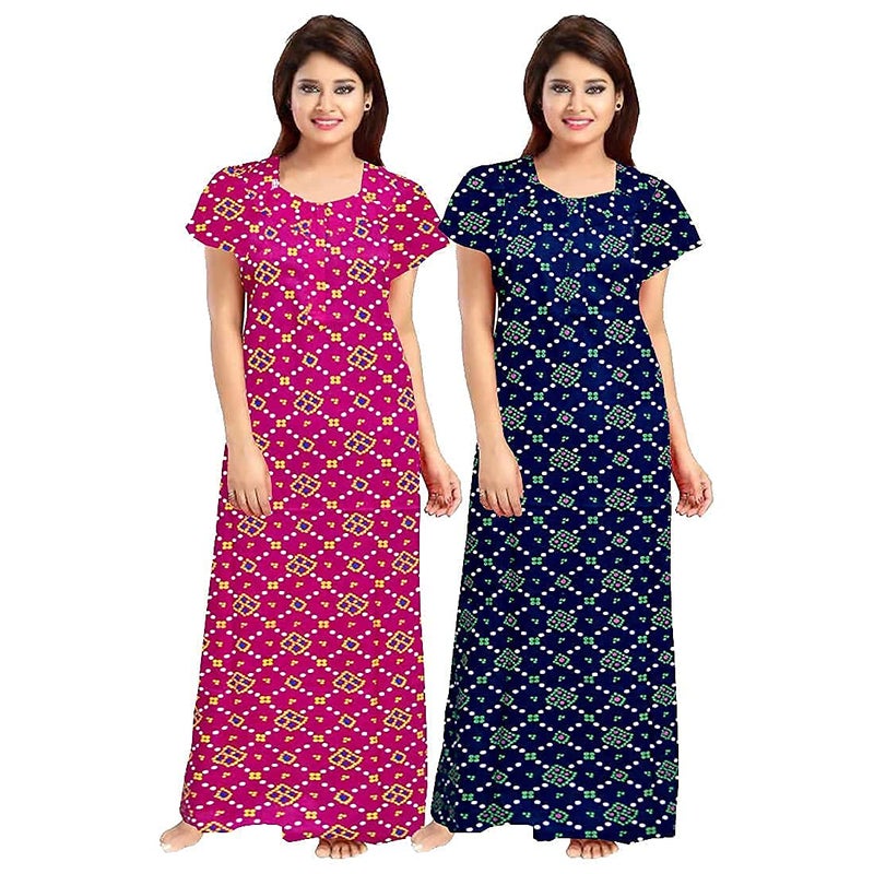 NEGLIGEE Women's Cotton Printed Maxi Nightgown Nighty for Women Ankle Length Night Dress - Pack of 2 (Free Size, 7 Rani & Blue) - Image 5
