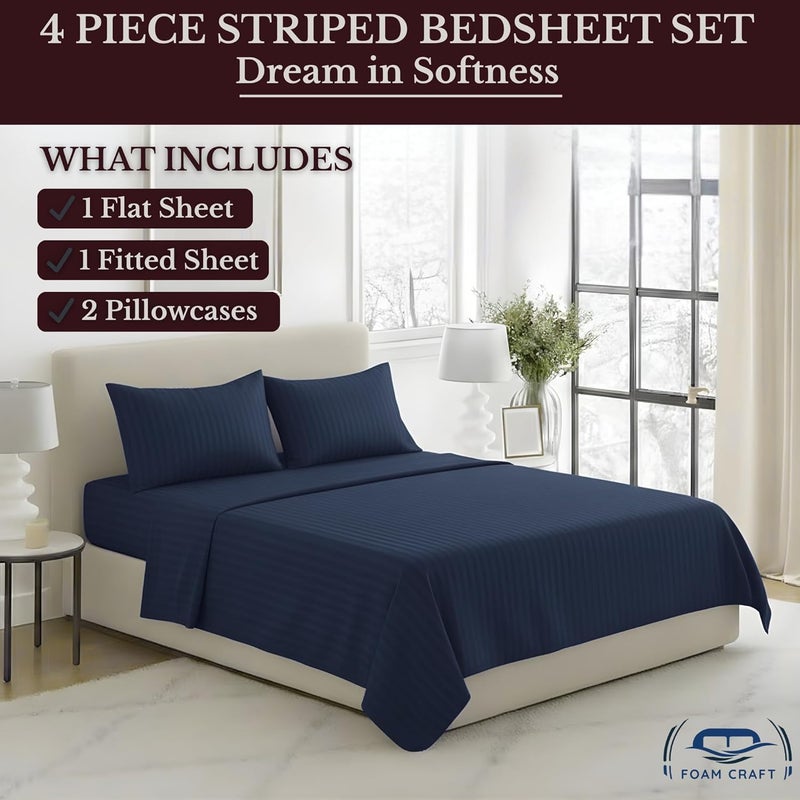FOAM CRAFT FOAMCRAFT® Striped 4-Piece Bed Sheet Set - Soft Brushed Microfiber in Navy, Twin Size - Image 3