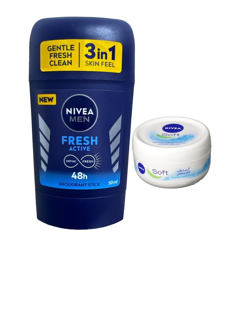 نيفيا مزيل عرق فريش اكتيف رجالي 50مل +كريم سوفت مرطب ناعم ومنعش 50مل - Image 1