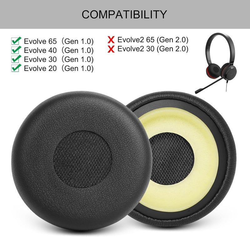 Street27® Ear Pads Cushion Compatible with Jabra Evolve 65/40/30/20 Headphones, Earpads for Jabra Evolve 65UC 65MS/ 40UC 40MS/ 30US 30II/ 20SE 20UC 20MS Headset, All-Day Comfort Design, Memory Foam - Image 2