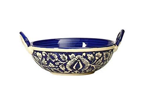 Caffeine Ceramic Handmade Blue Mughal Serving Kadhai Medium (Set of 1 Microwave & Diswahser Safe) - Image 1