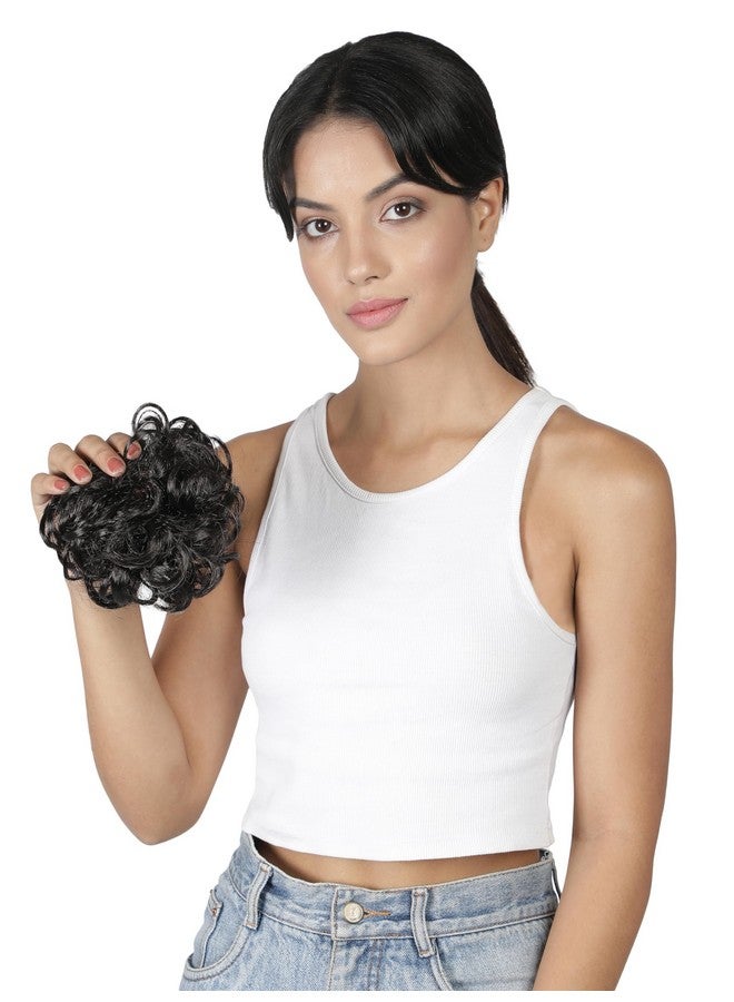 Thrift Bazaar 100% Human Hair Messy Bun Scrunchie For Girls And Women- (Pack of 1, Medium Black) - Image 1