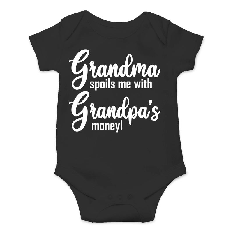 CBTwear Grandma Spoils Me With Grandpa's Money Baby Bodysuit Cute Newborn Clothes Unisex Humor Romper (Newborn, Black) - Image 1