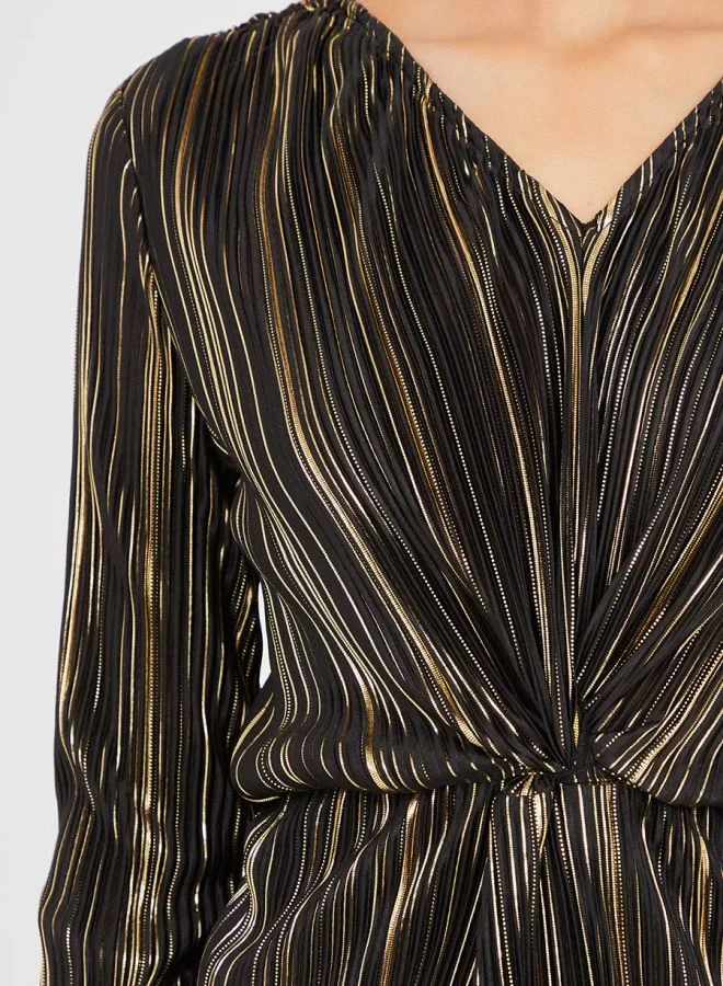 Styli Plisse Twisted Front Detail Mini Dress