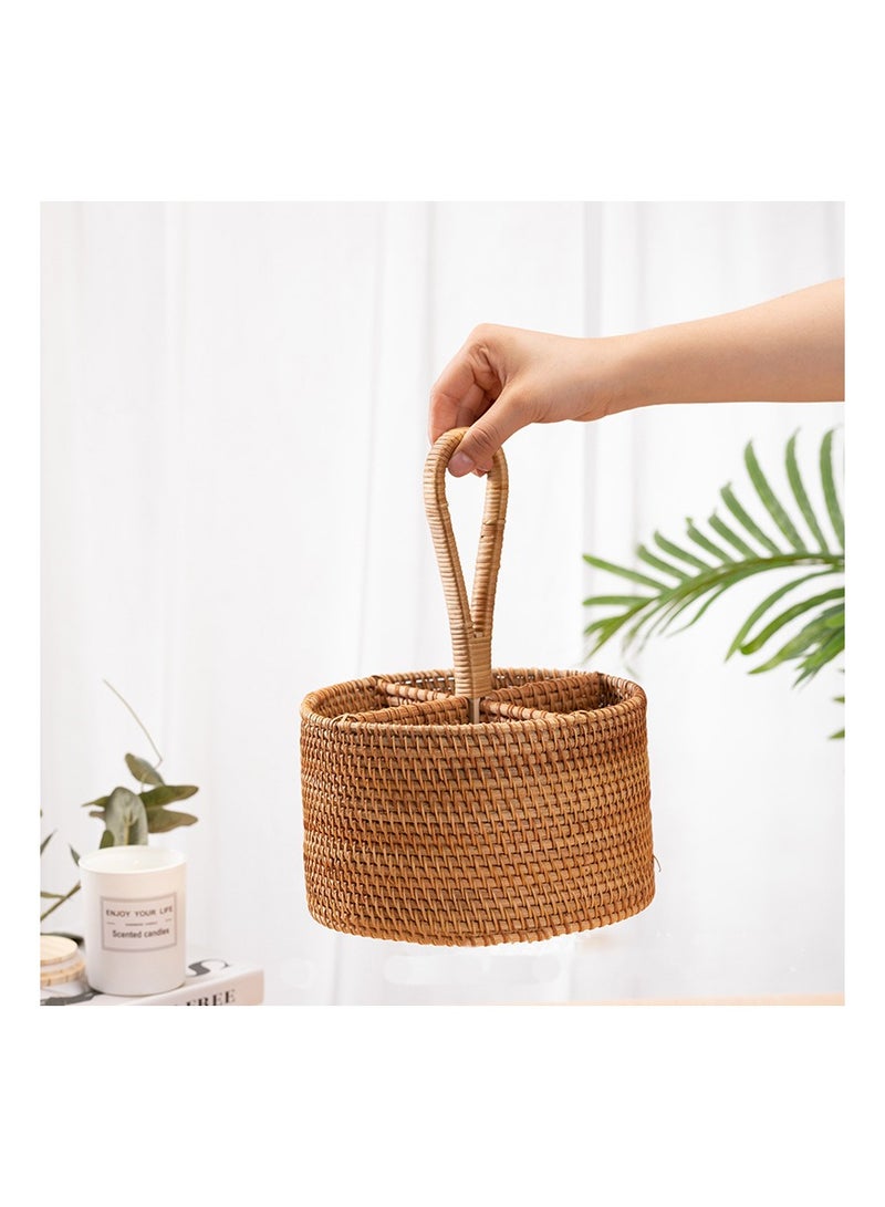 Wicker Flatware Organizer, Hand Woven Flatware Caddy with Handle, 4-Compartment Natural Woven Flatware Caddy Kitchen Utensil Holder for Countertop, Cooking Utensil Condiment Organizer - Image 3