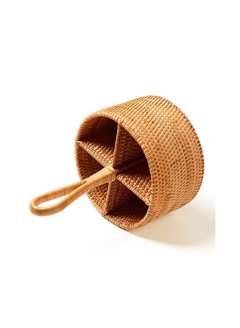 Wicker Flatware Organizer, Hand Woven Flatware Caddy with Handle, 4-Compartment Natural Woven Flatware Caddy Kitchen Utensil Holder for Countertop, Cooking Utensil Condiment Organizer - Image 5
