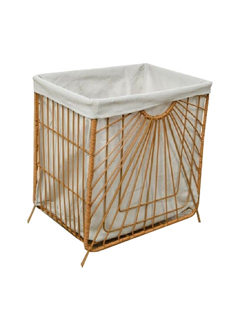 Rectangular Shaped Rattan Open Top Laundry Hamper Natural and White 37 x 24 x 35 cm BSB0049A-A