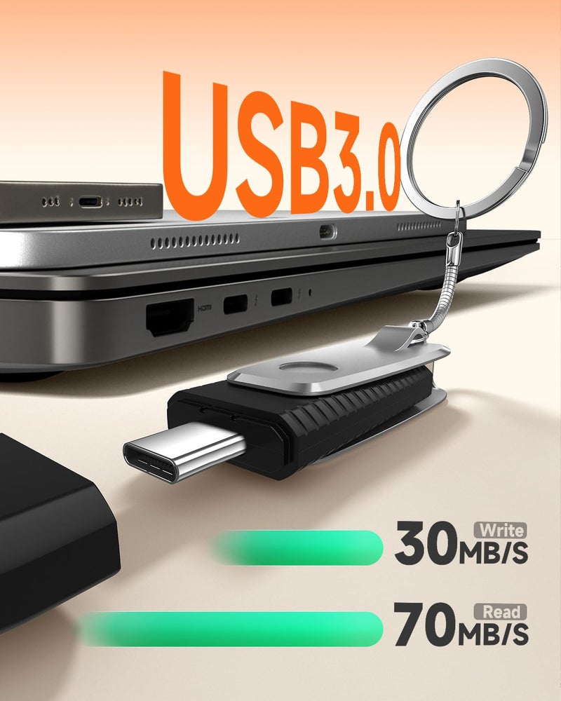 MOSDART 32GB USB 3.1 Type C 2 in 1 OTG Flash Drive with Keychain, for iPhone15,16,17, Android Phones, iPad, MacBook, and Laptops, Silver - Image 5
