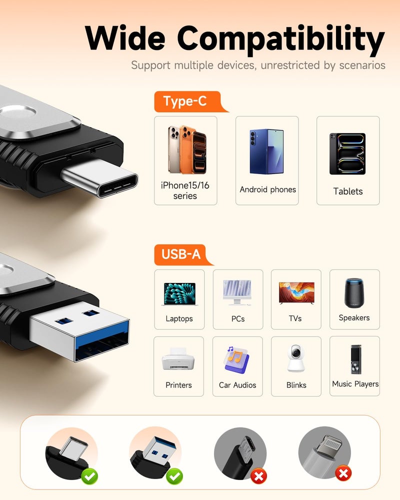 MOSDART 32GB USB 3.1 Type C 2 in 1 OTG Flash Drive with Keychain, for iPhone15,16,17, Android Phones, iPad, MacBook, and Laptops, Silver - Image 2