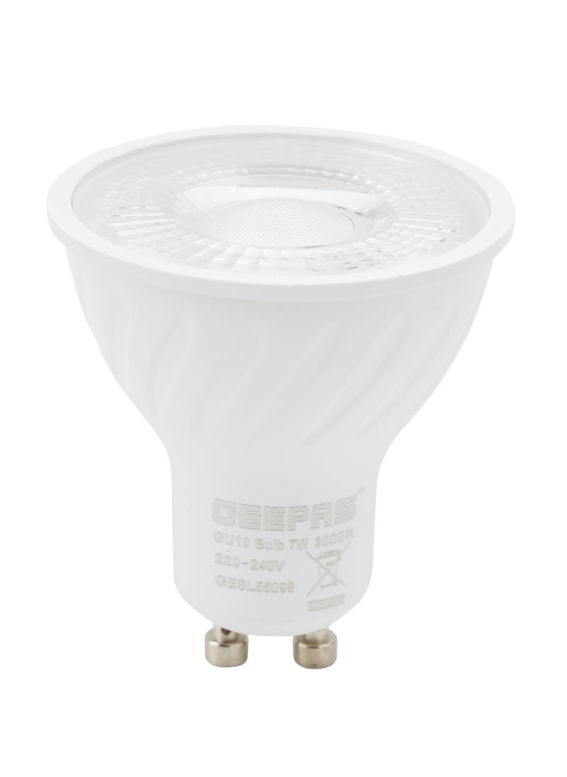 GEEPAS 7W GU 10 Bulb GESL55099, 560 Lumens, Warm White 3000 K, Energy Efficient Bulb with 15000 Hours Lifetime, Ceiling Light Bulb Perfect for Home and Office Use, 2 Years Warranty, White  - Image 1