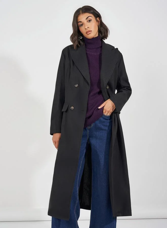 Styli Regular Fit Double Breasted Wool Like Coat