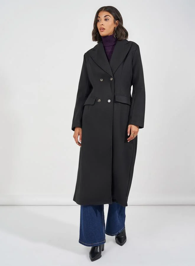 Styli  Regular Fit Double Breasted Wool Like Coat for Women | Best Price UAE