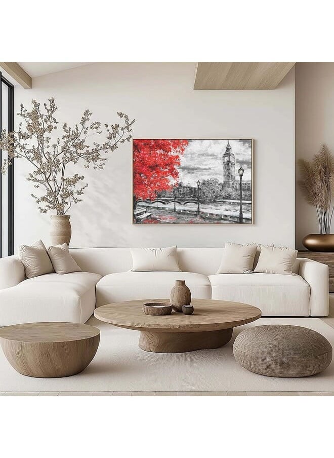 Home Gallery - Abstract Framed Portrait Of Big Ben And Red Tree - Image 1