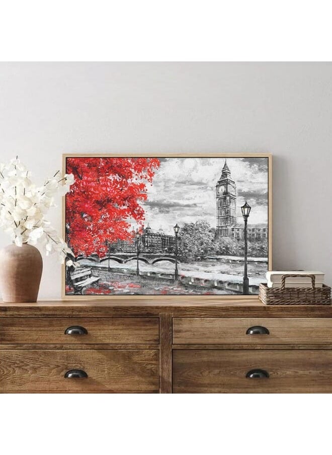 Home Gallery - Abstract Framed Portrait Of Big Ben And Red Tree - Image 1