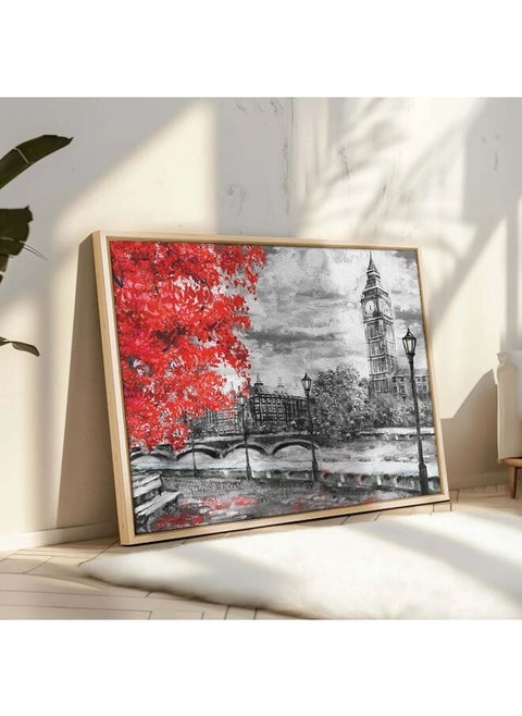 Abstract Framed Portrait Of Big Ben And Red Tree