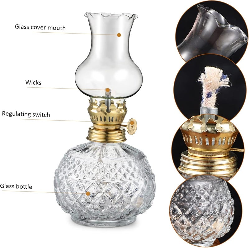 VOSAREA Vintage Glass Kerosene Lamp with 3.5mm Wick Retro Indoor Lighting Tool for Home Decor Portable Oil Lantern with Glass Cover for Emergency Use - Image 2