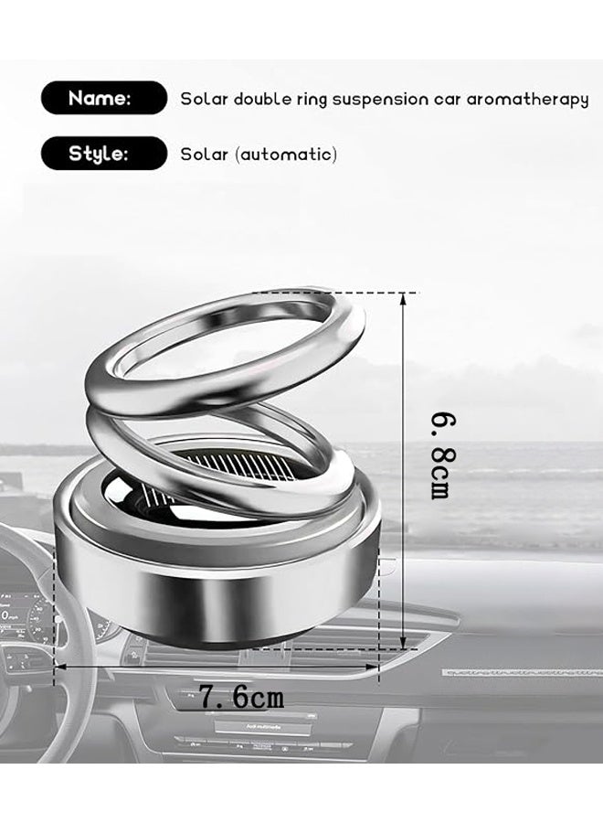 Solar Rotating Car Air Freshener, Double Ring Solar Energy Car Dashboard Decoration Perfume Holder, Rotating Aromatherapy Diffuser Ornament for Car Home, Car Accessories - Image 2