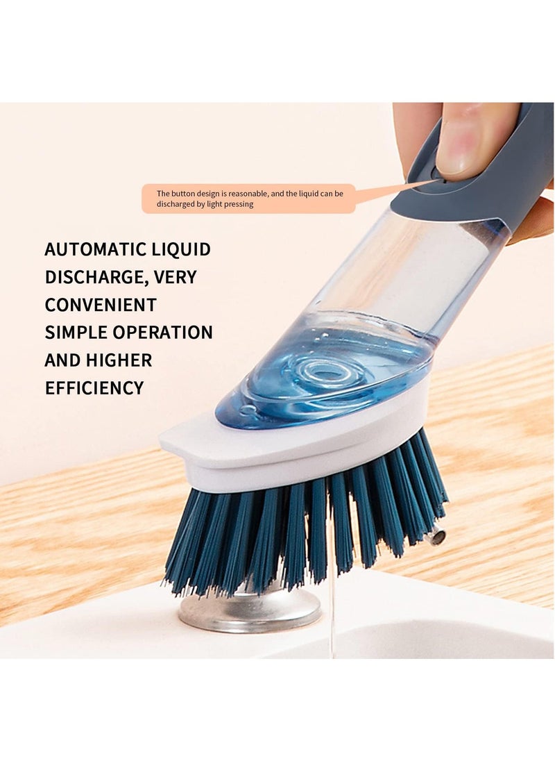 Hihonor Dish Brush with Soap Dispenser Dish Scrubber with 4 Replacement Heads Kitchen Cleaning Brush for Sink Pot Pan (Blue)  - Image 4