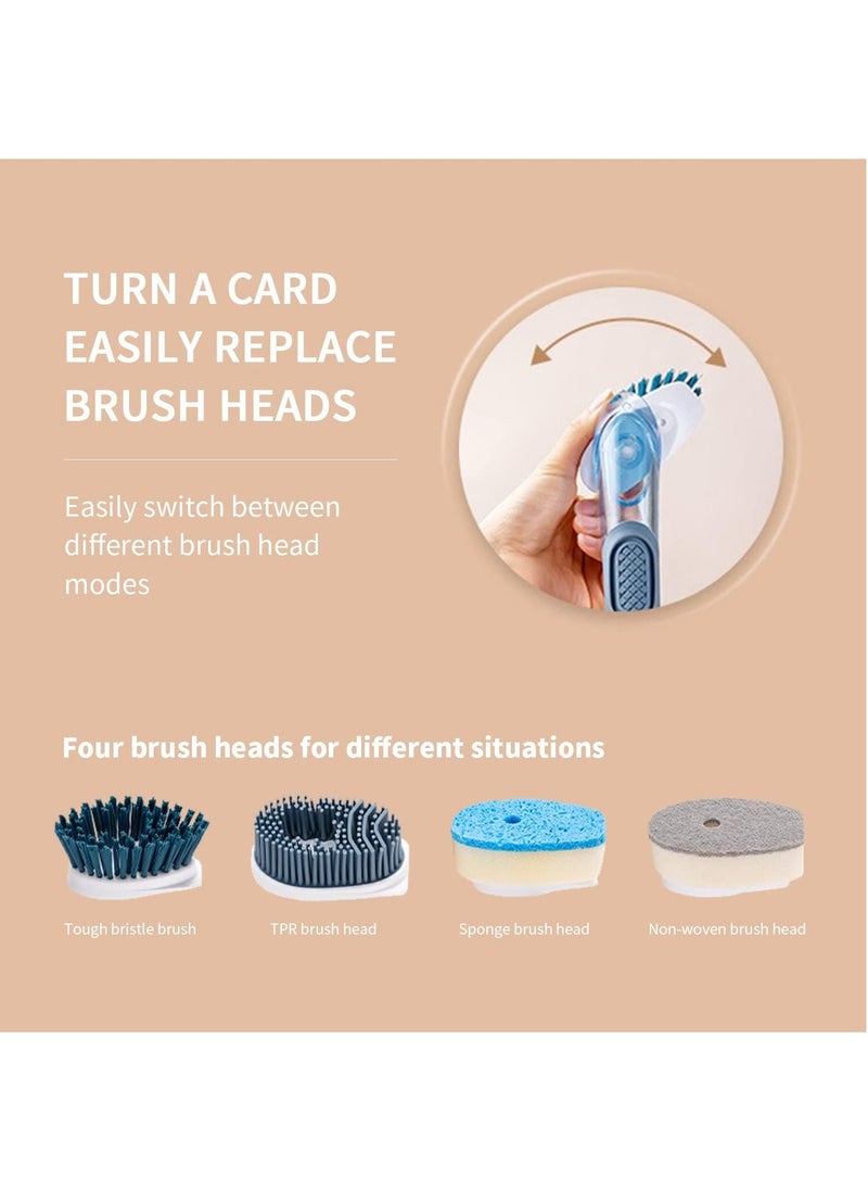 Hihonor Dish Brush with Soap Dispenser Dish Scrubber with 4 Replacement Heads Kitchen Cleaning Brush for Sink Pot Pan (Blue)  - Image 2