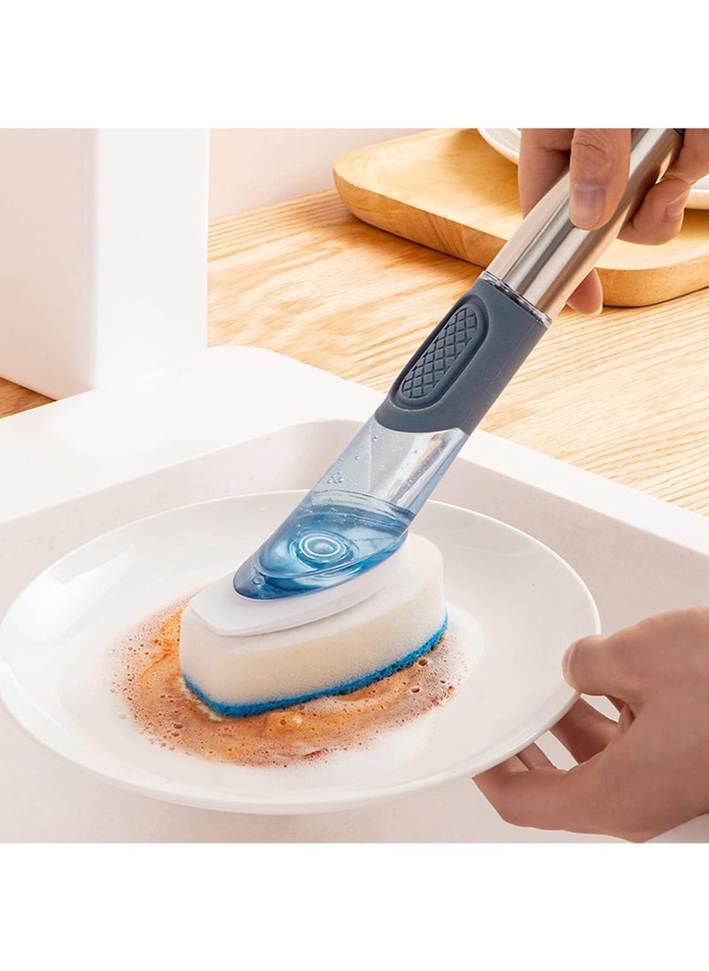 Hihonor Dish Brush with Soap Dispenser Dish Scrubber with 4 Replacement Heads Kitchen Cleaning Brush for Sink Pot Pan (Blue)  - Image 5