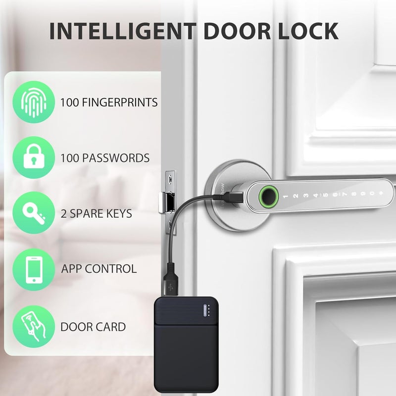 Evanshow Smart Door Lock with Knob, Keyless Entry Door Locks with Handle, Fingerprint Door Knob for Bedroom/Front Door/Apartment,Generate Passcode Remotely Silver - Image 4