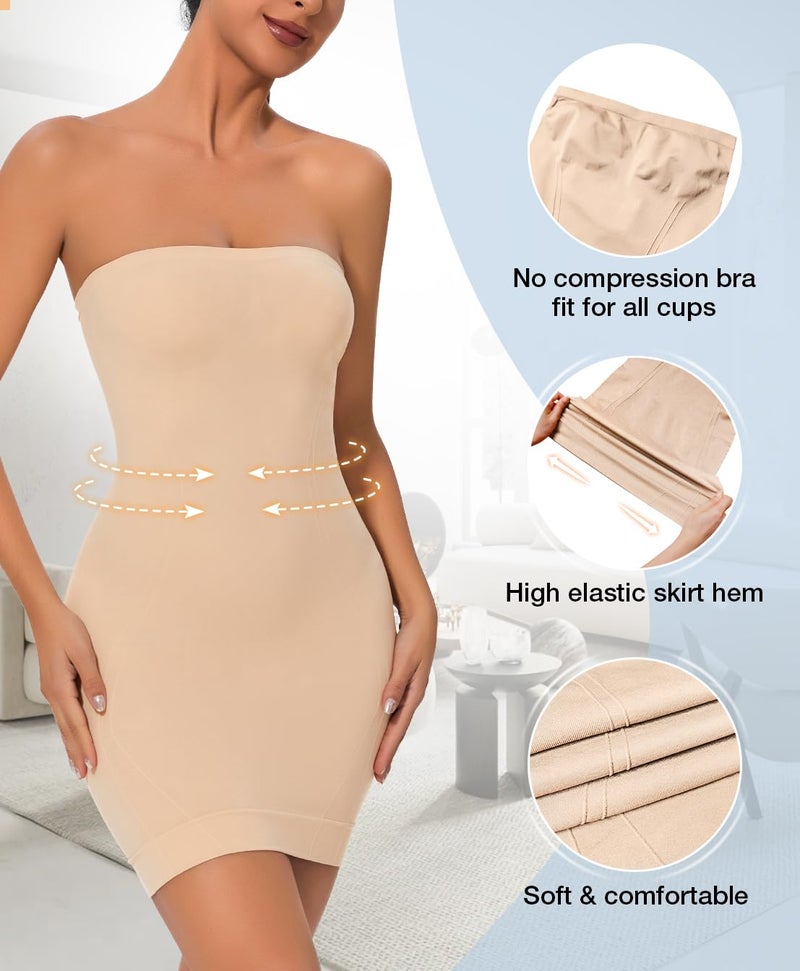 USEASY Women's Strapless Shapewear Full Slip for Under Dresses Tummy Control Seamless Body Shaper Slips M - Image 5