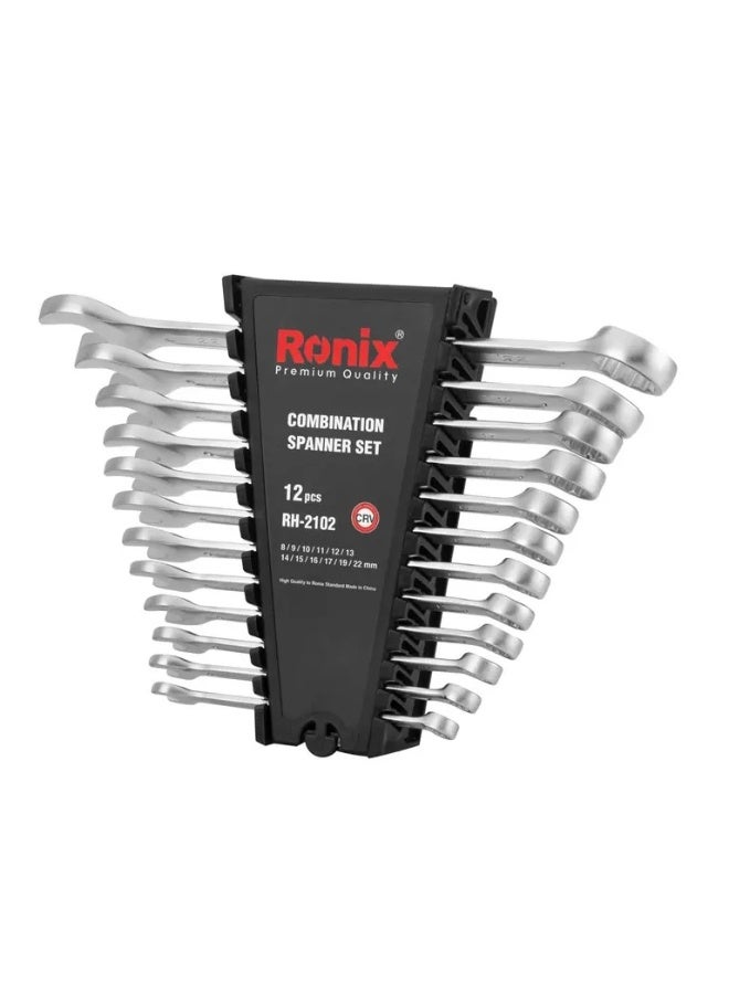 RONIX 12pc Spanner Set 8-22mm Cr-V, 15° Ring Access Anti-Corrosion, German Engineering #Ronix RH-2102 - Image 1