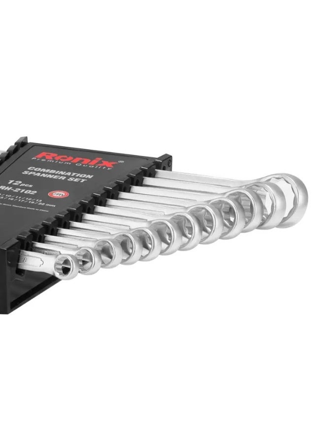 RONIX 12pc Spanner Set 8-22mm Cr-V, 15° Ring Access Anti-Corrosion, German Engineering #Ronix RH-2102 - Image 3