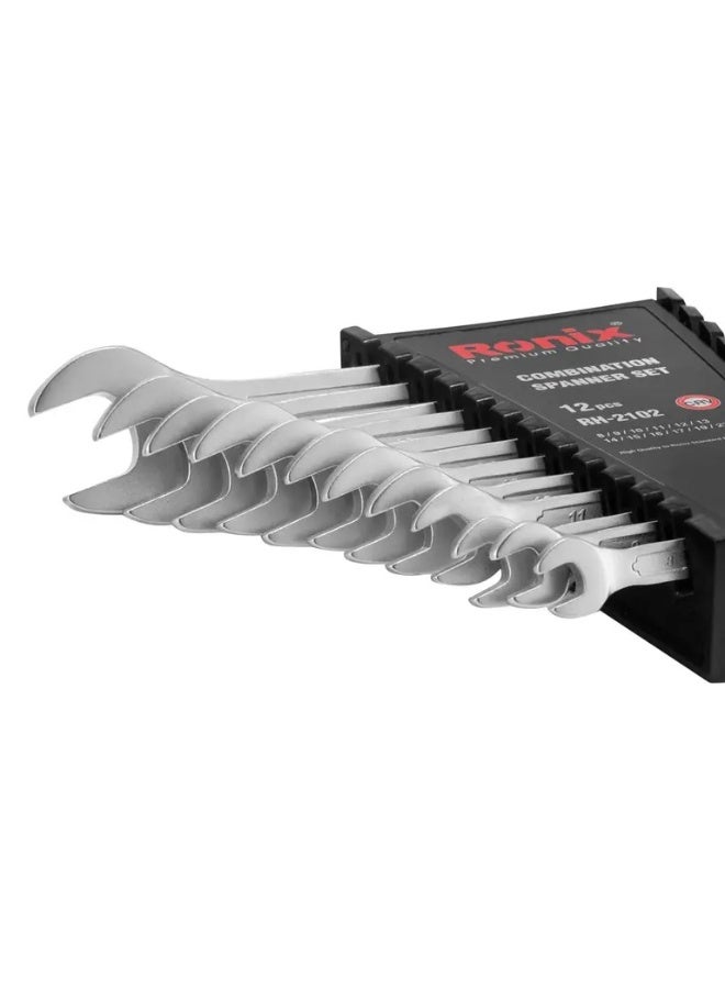 RONIX 12pc Spanner Set 8-22mm Cr-V, 15° Ring Access Anti-Corrosion, German Engineering #Ronix RH-2102 - Image 2