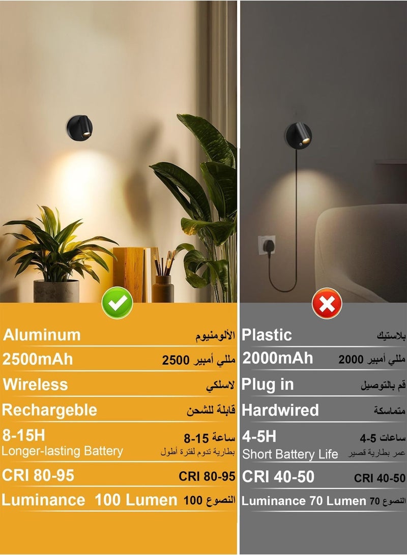 كيسويت أضواء كاشفة لاسلكية داخلية قابلة لإعادة الشحن، مزودة بمؤقت وخاصية التحكم في شدة الإضاءة، بثلاث درجات لونية، تعمل بالبطارية، مزودة بإضاءة LED داخلية، مثالية لتزيين النباتات والأعمال الفنية - أسود - Image 5